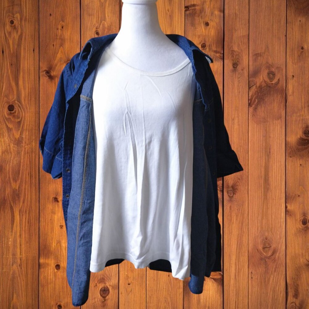 CABIN CREEK WOMEN'S SIZE 20W SHORT SLEEVE JEAN SHIRT WITH LAYERED TANK TOP - Picture 2 of 4